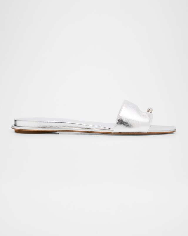 Pierced Metallic Toe Ring Flat Sandals
